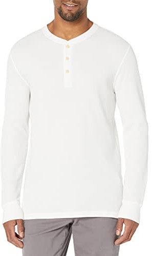 Amazon Essentials Men's Regular-Fit Long-Sleeve Waffle Henley Shirt, White, L