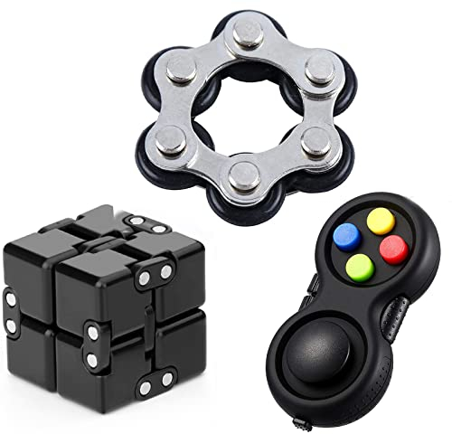 Infinity Cube Fidget Cube Puzzle, 3D Fidget Controller Pad Toy For Kids Adults, Fidget Chain Ring Stress Anxiety Relief for Mini Gadget Desk Fidget Finger Toys Classroom Prizs Gift 3 Pack