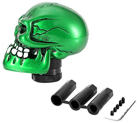 Suuonee Bouton de levier de vitesse, squelette de tête de mort tête de voiture modifiée pommeau de levier de vitesses levier levier Shifter universel[vert]