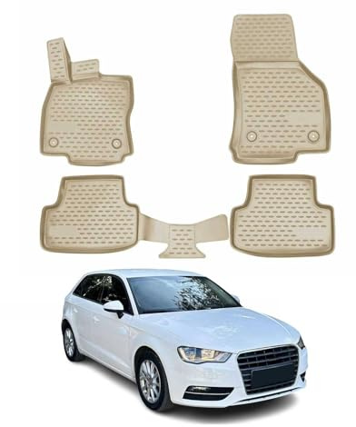 OMAC Gummimatten Fußmatten kompatibel mit Audi A3 8V Sportback Limo 2012-2020 TPE Beige 4X