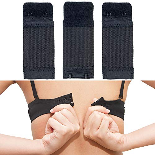 Bequeme BH Erweiterung, 3 Stück, Größe M mit Farbe Schwarz, 2er Haken Reihe, Büstenhalter Verlängerer, Büsten Verschluss Verlängerung, 2 x 2 Hook Bra Extender, 2x2 Hakenverlängerer Schwangerschaft