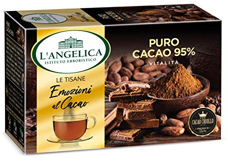 Angelica - Tisane Emozioni Cacao, Tisana Funzionale Con Cacao Criollo Pregiato, 95% Puro, Senza Lattosio, Senza Glutine e Vegano, 15 Filtri, 10 Confezioni