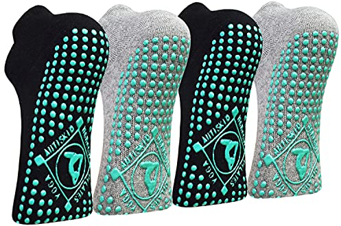 HYCLES Anti-Rutsch-Socken Damen - 4 Paar Yoga, Pilates, Barre, Tanz, Ballett, Trampolin, Krankenhaus Schwarz*2+Grau*2 35-40