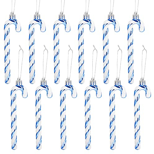 GWHOLE 12 Stück Zuckerstangen Weihnachten Anhänger Weihnachtsbaumschmuck Zucker Stange Weihnachtsdekoration Blau 13cm