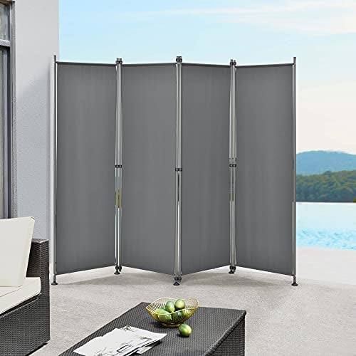Paravent de Confidentialité Brise-Vue Séparateur à 4 Panneaux Résistant pour Extérieur Intérieur Acier Polyester 215 x 170 cm Gris Ardoise