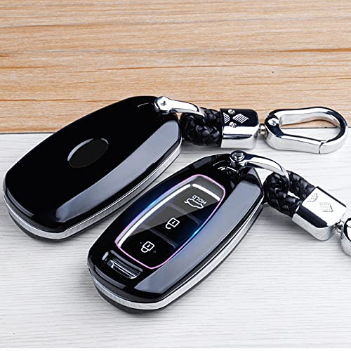YJADHU Carbon Fiber ABS Autoschlüssel Hülle, passend für Hyundai i30 i40 ix35 KONA Solaris Grandeur Ig Accent Santa Fe Palisade 2017 2018 2019,Schwarz