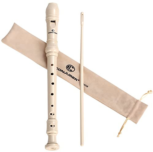 CONJURER Soprano Recorder Instrument for Kids&Student - German Fingering 8 Hole Flute Recorder ABS Descant Recorders for Beginners with Cleaning Rod and Bag, Beige
