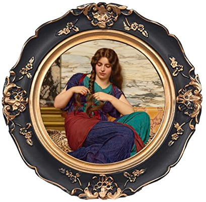 WINPLUS+ Vintage-Bilderrahmen, rund, luxuriös, antiker Bilderrahmen mit goldener geprägter Blumeneinrichtung, Retro-Stil, Wand- und Tischdekoration, Kunstgalerie (10,2 x 10,2 cm, schwarz)