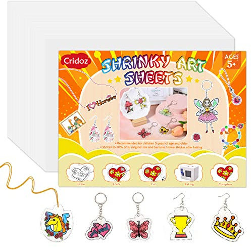 cridoz Shrinky Art Paper, 50Pcs Shrinky Sheets Shrink Plastic Film for Keychains and Creative Art Craft Marking