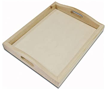 Vassoio legno di pino massiccio con vetro 30 x 24 x 4 cm.
