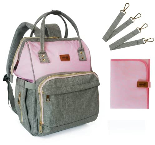 Bebesar Sac pour poussette imperméable avec matelas à langer pour bébé portable - Sac à dos multifonction à utiliser comme sacs pour poussettes de bébé - Couches pour bébé, Étoiles - rose
