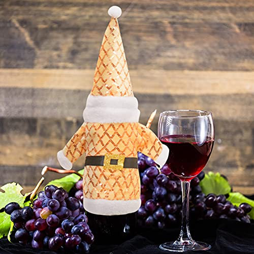 Tischwein-Abdeckung aus Wolle, gesichtslos, gestrickt, für ältere Weihnachtsflaschen, Dekorationen für Zuhause Pferde Spind Zubehör (Gold, One Size)