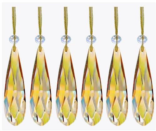 Kristallglas-Weihnachtsschmuck, 6 Stück Tropfenprismen, hängende Kristalle für Weihnachtsbaum, Tafelaufsätze, Hochzeit, Partydekoration (Gold)