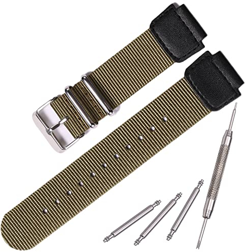 Nylon Uhrenarmband Kompatibel mit Casio AE1200WH AE-1000 SGW-300H SGW-400 AQ-S810W 18mm Herren Ersatz Lederarmband Edelstahl Ring