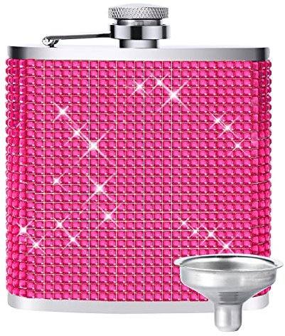 Flachmann Frauen Flachmann Klein, Quadrat Diamant 180Ml(6Oz) Whisky Mini Flachmann mit Trichter, Tragbar Edelstahl Flachmann Zum Wandern, Klettern, Angeln, Camping