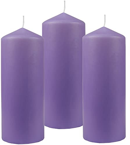 HS Candle Stumpenkerzen Wachskerzen Ø6cm x 17cm (3er Pack) Violett - Lange Brenndauer, Hergestellt in EU, Kerzen Blockkerzen - Wachs Stumpen