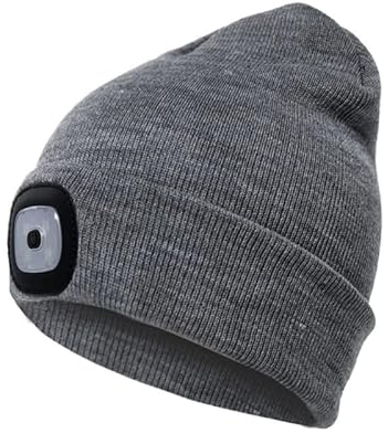 LED Lighted Hat Upgraded,USB Head Torch Rechargeable,3 Brightness Lighted Beanie Cap,Unisex Winter Warm Knit Beanie, Bluetooth Hat for Camping, Walking, Running, Cycling Grey