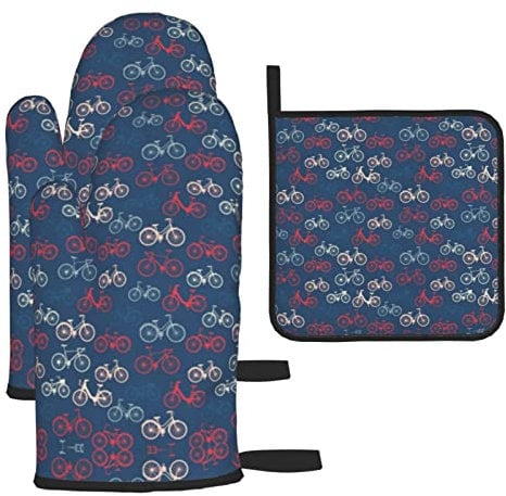 Bikes Fahrrad-Ofenhandschuhe und Topflappen, langlebige Grillhandschuhe mit Aufhängeöse, für Küche, Backen, Kochen, Grillen