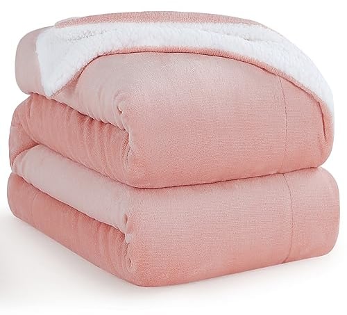 Aisbo Dicke Kuscheldecke Flauschig Rosa - Extra Warme Decken für den Winter als Sofadecke Couchdecke 220x240 cm, XXL Große Wohndecke aus hochwertige Sherpa Fleece, Soft Weich Blanket Pink