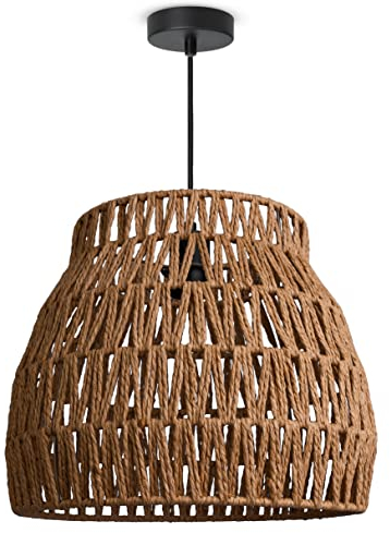 Paco Home LED Pendellampe Pendelleuchte Hängelleuchte Hängelampe für Wohnzimmer Schlafzimmer Esszimmer Schirm Papier E27, Farbe:Natur (Ø35cm), Leuchtenart___Farbe:Pendelleuchte - Schwarz