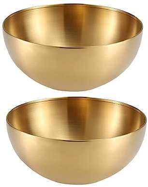 FROOWAN 2 Pack 3L Large Stainless Steel Serving Bowls for Fruit, Ramen, Salad, Pasta, Soup, Set of 2, Dishwasher and Microwave Safe, Gold (Gold)