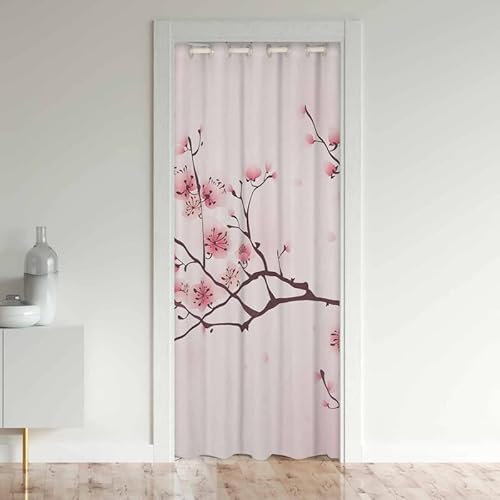 Loussiesd Rideau de porte en fleurs de cerisier japonais Sakura pour chambre à coucher - 30 % à 50 % occultant - 1 panneau - 86 x 203 cm