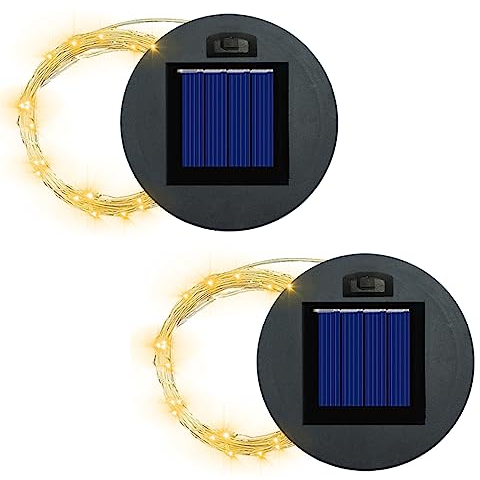 Solar Lantern Replacement Top Panel -2PCS Solar LED String Lights Panels Accessory for Garden Hanging Lanterns & Watering Can Lighting DIY Patio Table Decor Waterproof Accessories (Warm/Warm)