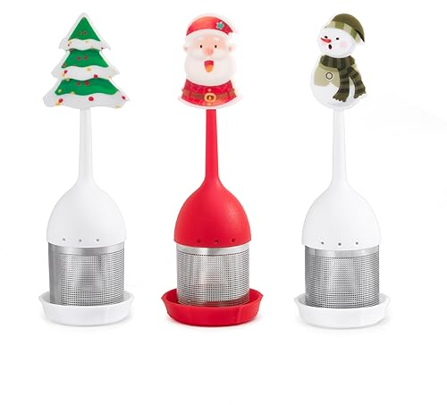 Christmas Teesieb Teeei Teefilter für losen Tee 3 Stück mit Teeauflage Silikon Extra Feines Mesh Loser Tee Filter