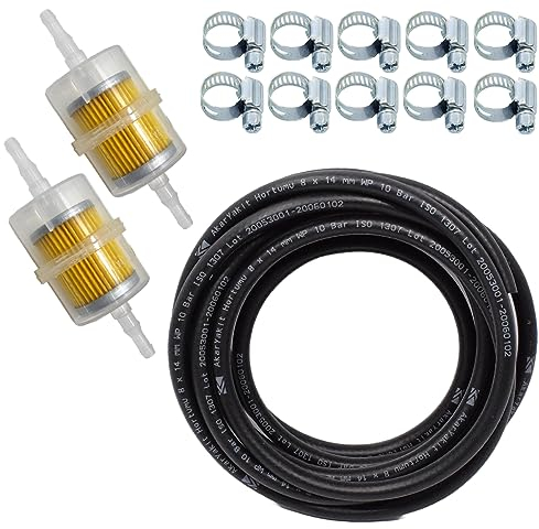 Manguera de combustible de 5 metros de diámetro de 8 mm, manguera de combustible con 10 abrazaderas de manguera y 2 filtros de gasolina para coche, moto, scooter