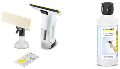 Bundle of Kärcher Window Vac WV 6 Plus, Extra Long Battery Running Time of 100 min, LED Battery Indicator Display, Spray Bottle with Microfibre Cloth + Kärcher Window Cleaner Concentrate RM 500