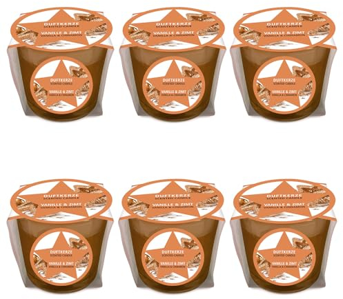 pajoma® Mini Duftkerze 6er-Set, Vanille-Zimt - Weihnachten Edition | 45g Wachsgewicht, Brenndauer: 10 Stunden, in edler Geschenkverpackung | Premium Qualität