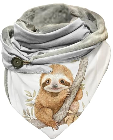 Hiseng Damen Schals Groß Dreieck Winter Dreieckstuch, Tier Drucken Warmer Winterschal Herbstschal Poncho Scarf Soft Wrap Lange Stola, mit Button (Faultier)