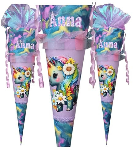 Regenbogen Schultüte,passend zum Einhorn Beckmann,McNeill Barba Schulranzen,für Mädchen, Wunschname, Zuckertüte