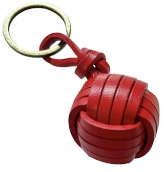 BLUECHOLON Porte-clés boule en cuir tressé en forme de boule porte-clés voiture moto, Cuir rouhe, Grande 4cm
