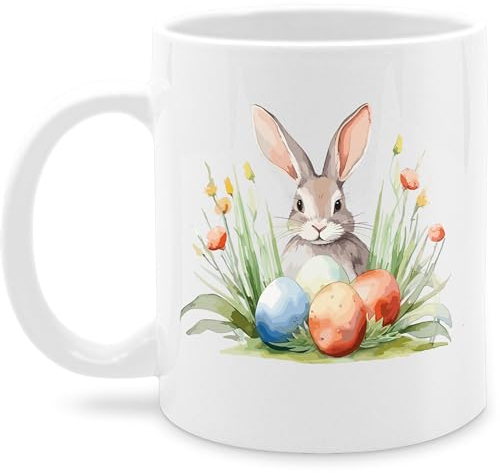Tasse Tassen 325ml - Ostergeschenke - Hase mit Ostereiern - 325 ml - Weiß - ostertassen, ostern geschenk oster ostermotiv osterhase osterüberraschungen osterkleinigkeiten ostersachen