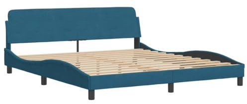 vidaXL Bettgestell, Polsterbett Bett mit Kopfteil Dover, Bettrahmen mit Lattenrost für Schlafzimmer, Schlafzimmerbett Doppelbett, Blau 180x200cm Samt