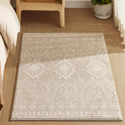 SONGMICS HOME Boho Teppich, 61 x 92 cm, Schlafzimmer Teppich, Wohnzimmerteppich, rutschfesterteppich, waschbarerteppich, flauschig, Dekoration, für Wohnzimmer, cappuccinobeige TAR024K01