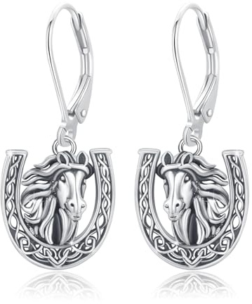 PARYFO Pferde Ohrringe 925 Sterling Silber Hufeisen Ohrringe Keltischer Hufeisen Pferd Schmuck Geschenke für Damen Mädchen Mutter Pferdeliebhaber