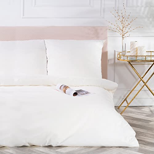VEL VET HOME VelvetHome Deluxe Bettwäsche 155x220 Baumwolle Bettbezug 155x220 cm mit Kissenbezug 80x80 cm Hohe Qualität Bettwäsche-Set mit Reißverschluss 100% Baumwolle Made in EU Ecru 155 x 220