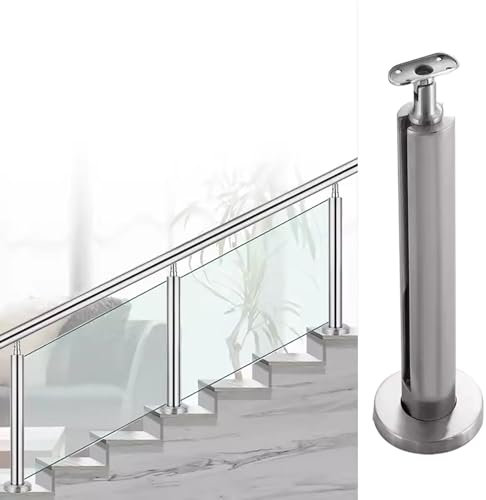 Geländer Außen/ Innen Treppengeländer Balustradenpfosten aus silbernem Glas, 60 70 80 90 100 110 cm hoch, runde Glasklemme zur Bodenmontage für Treppen/Terrassen, Glasgeländerpfosten aus Edelstahl 304