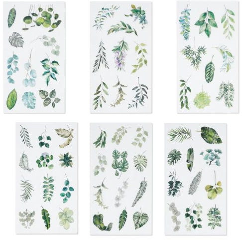 104pcs Leaf Stickers for Scrapbooking Plant Stickers Nature Green Leave Stickers Adhesive DIY Decorative Green Plants Stickers for Luggage Glass Laptop Planners Notebook (12 Sheets)