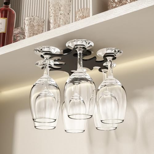 Vaisoeny Portabicchieri da vino, girevole a 360°, senza fori, da appendere sotto lo scaffale, facile installazione, per cucine e bar, (nero)