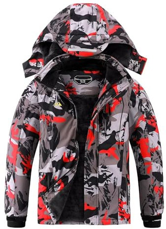 OHSNMAKSL Wasserdichte Skijacke für Jungen, warm, Winter, Schneemantel, Kinder, Fleece, Snowboardjacken, dicke Kapuze, winddichte Mäntel