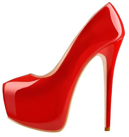 VERISSON Damen Klassische Plateau High Heels Slip on Pumps Pfennigabsatz Stöckelschuhe Lackleder Rot 45 EU