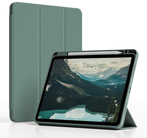 JKSML Hülle für iPad Air 11 Zoll M3/M2 (2025/2024) & iPad Air 5. / 4. Generation 10,9 Zoll (2022/2020), Weich TPU Schutzhülle mit Stifthalter, Auto Schlafen/Wachen, Dunkelgrün