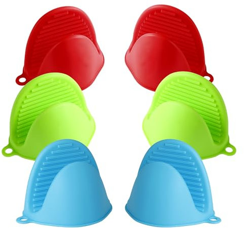 ButterMelt 6PCS Oven Mitts, Silicone Pot Holders Heat Resistant, Mini Oven Gloves for Kitchen, Thickened Silicone Hot Pads for Cooking & Baking(Red&Blue&Green)