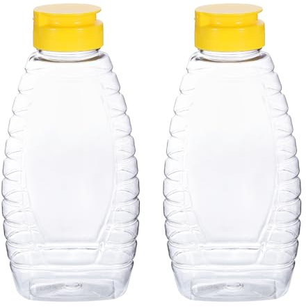 sourcing map 2pcs Plastic Honey Bottles 12oz 360ml Squeeze Honey Jars Bottle Leakproof Honey Dispenser Refillable Honey Containers with Flip Lid for Storing and Dispensing Sauce Syrup