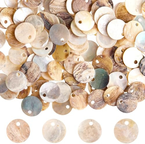 Beebeecraft 1 Box 240 Stück Flache Runde Muschelanhänger Perlmuttscheiben Münzperlen Natürliche Runde Muschelstücke Zur Schmuckherstellung Ohrringe Anhänger DIY/Weiß