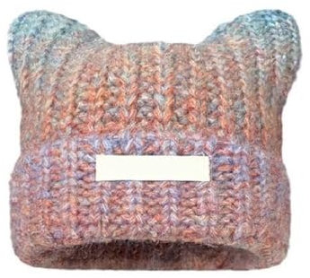 Generisch Wintermützen mit Katzenohren, Mütze mit Katzenohren, Katzenohr Beanie Mütze Damen Strickmütze, Warme Elastische Wintermütze, Streetwear-Accessoire für Outdoor-Reisen (Red)