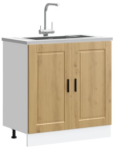 Myheimly Küchenschrank Holzwerkstoff,hoher Küchenschrank, Schrank,Küchenzeile,Schrank Küche,Einbauküche Spülenunterschrank Porto Artisan-Eiche 80x46x81,5 cm